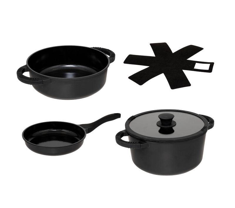 Batterie De Cuisine En Fonte D'aluminium - 4 Pièces - Noir