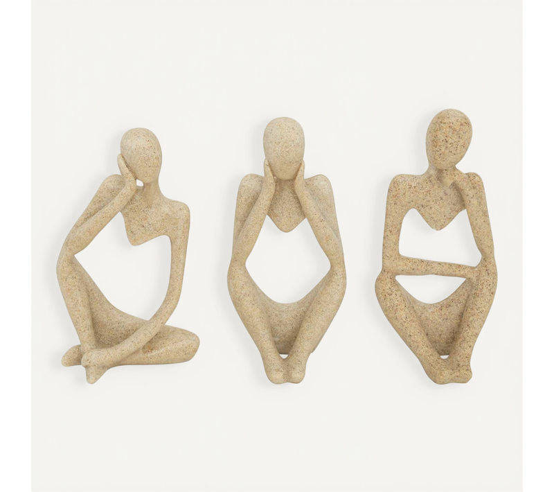 Lot De 3 Statues Femmes Aby H.11,5cm Résine Beige