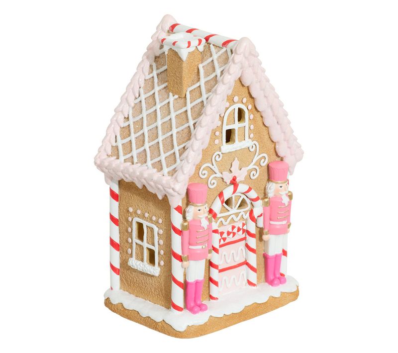 Déco De Noël Maison Rose Pain D'épice Et Casse-noisette H 25 Cm