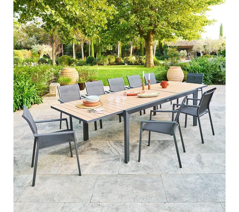 Table Extensible 12p Evasion Effet Bois Honey / Graphite Hespéride