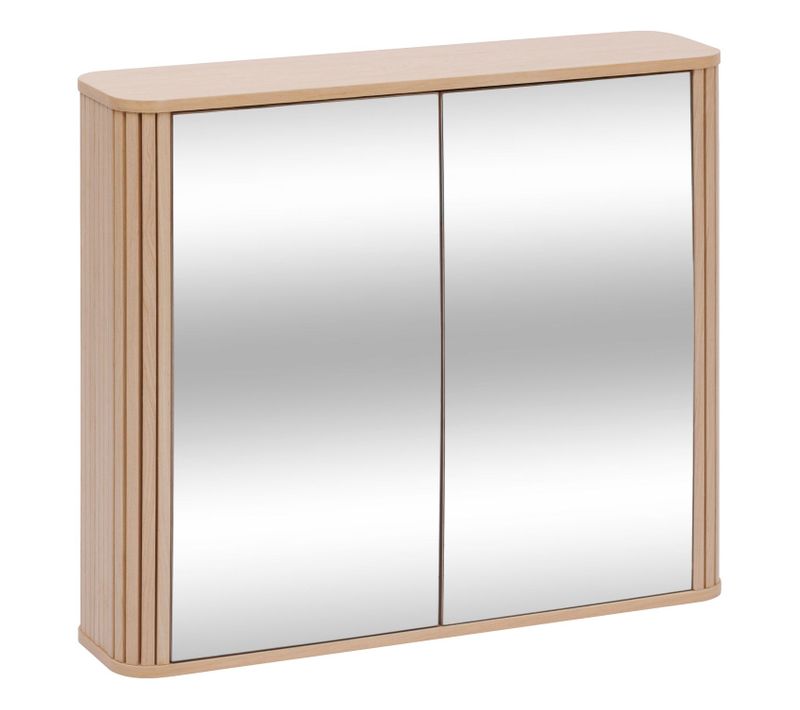 Armoire De Salle De Bain 2 Portes Avec Miroir Effet Bois Clair Liora - Beige
