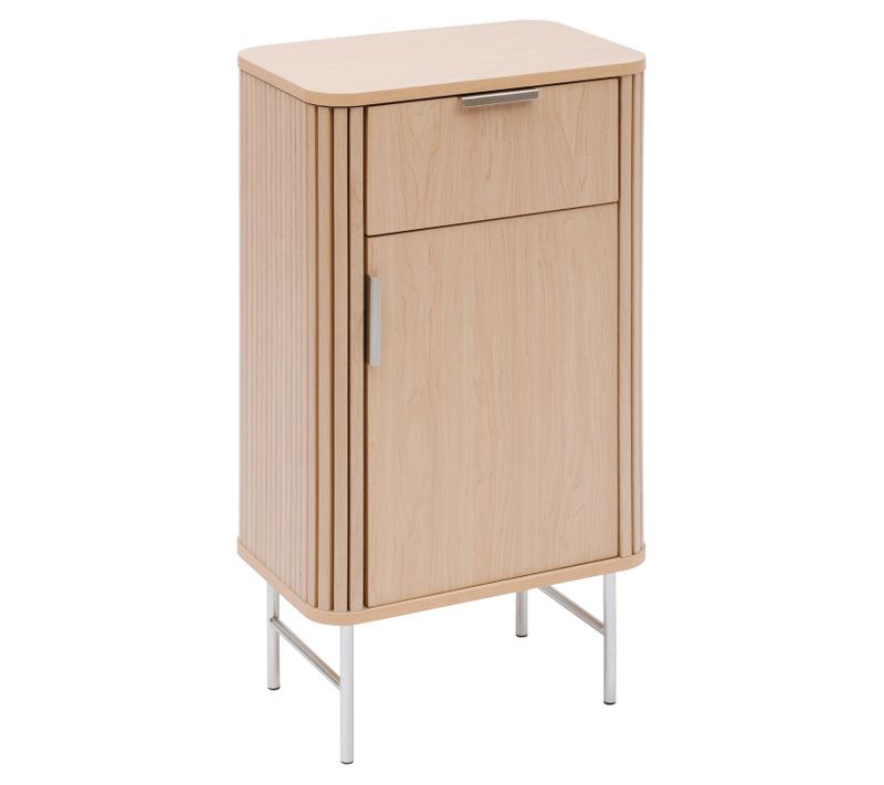 Meuble Bas 1 Porte Et 1 Tiroir Effet Bois Clair Liora - Beige