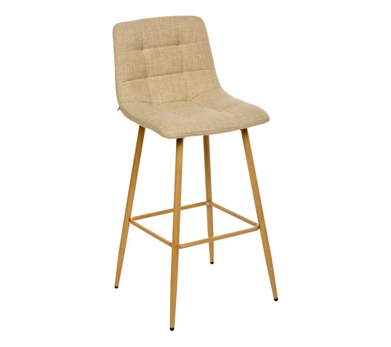 Tabouret De Bar Sirac Pieds Métal Effet Bois Tissu Lin Atmosphera