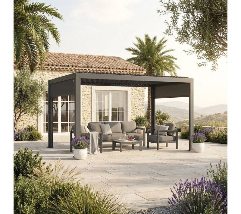 Pergola Bioclimatique Evonis 4 X 3 M Aluminium Et Acier Graphite Hespéride