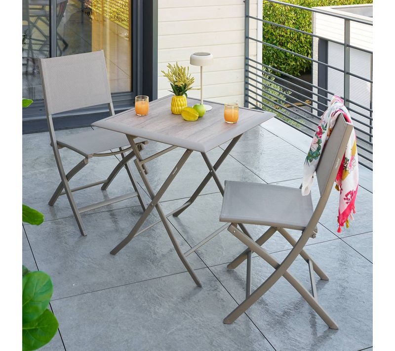 Table Extérieure Pliante 2 Places Azua Verre Effet Bois Truffe Café Hespéride
