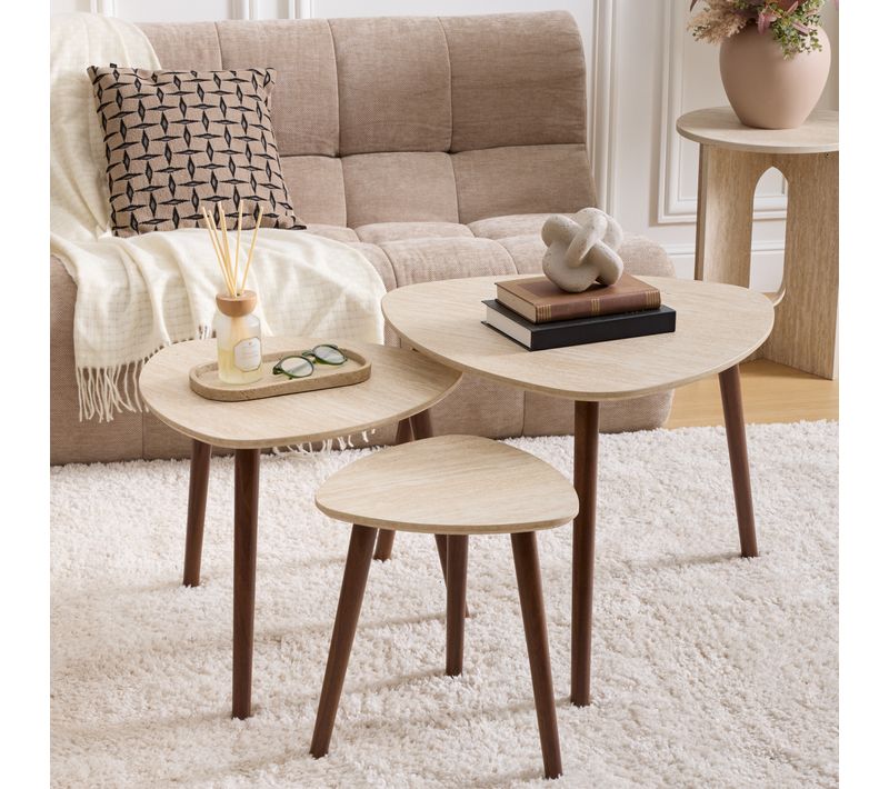 Tables basses gigognes MILEO Imitation noyer et travertin