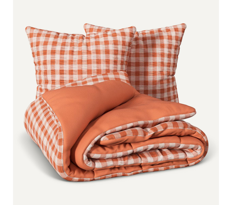 Parure De Lit Imprimée Vichy 240x220cm Terracotta