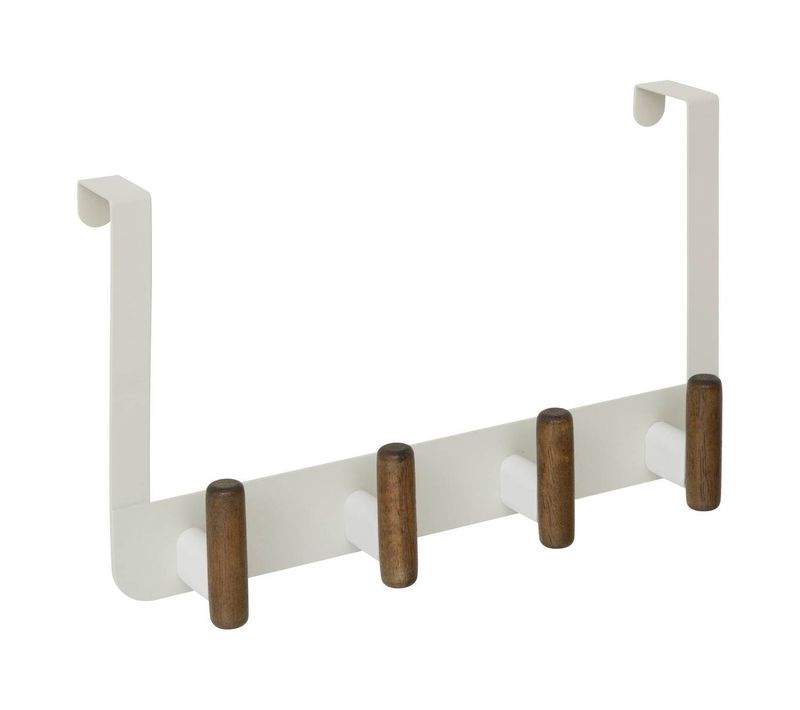 Patère Accroche-porte 4 Crochets Cassie Beige Et Bois