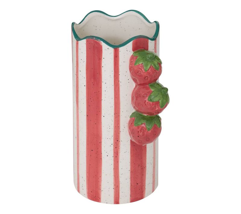 Vase Fruity Rayé Rouge Et Blanc Fraise 15x11x23,5 Cm