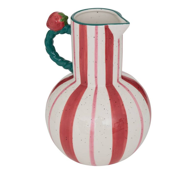 Vase Fruity Rayé Rouge Et Blanc En Grès Avec Anse 18,5x17,5x25 Cm