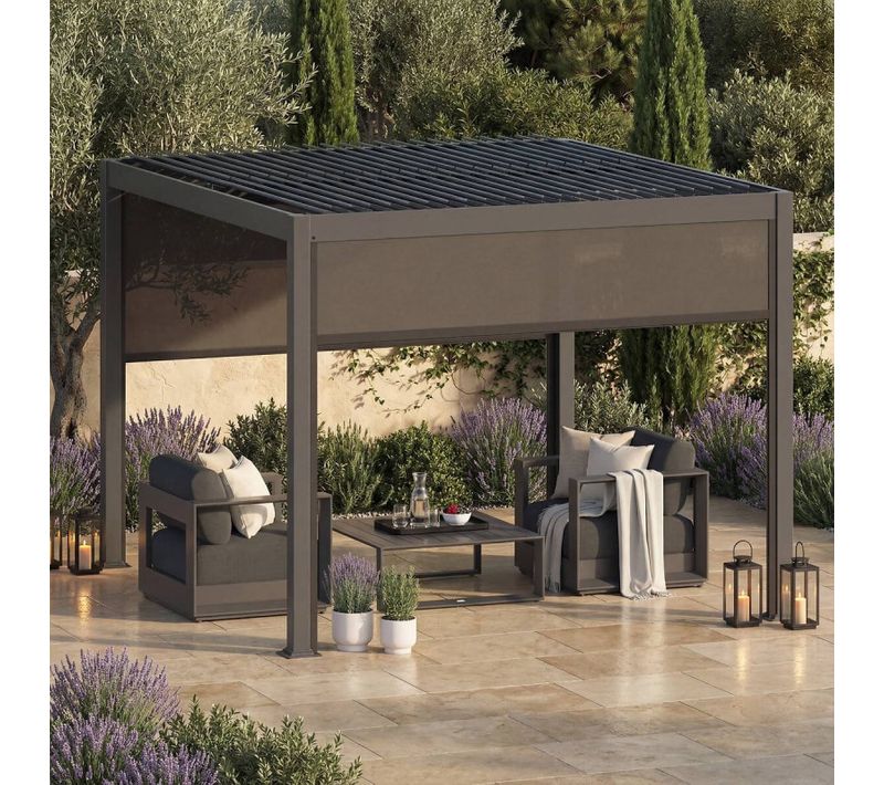 Pergola Bioclimatique 3 X 3 M Evonis Aluminium Et Acier Hespéride