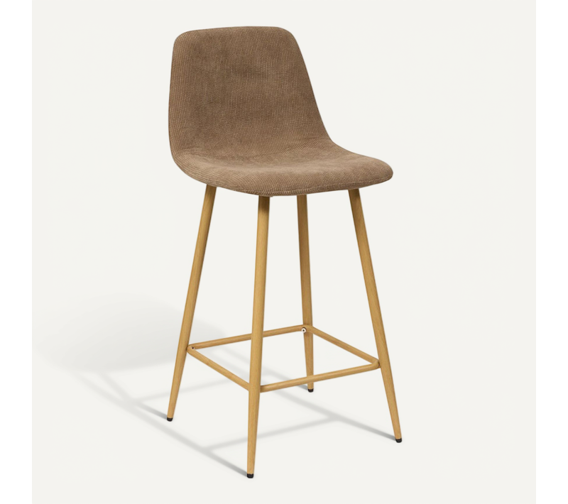 Tabouret De Bar Roka Taupe Pieds Métal Effet Bois