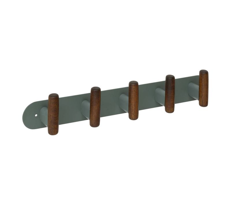 Patère Murale 5 Crochets Cassie Vert Et Bois