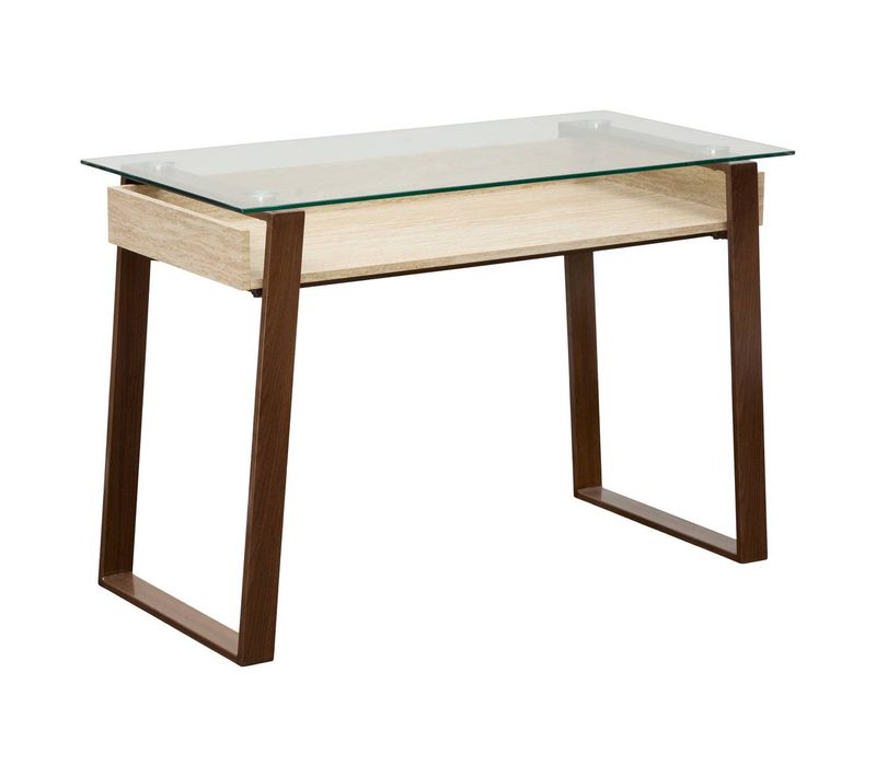 Bureau Rectangulaire Avec Plateau En Verre Ariro 55x110cm Beige Et Marron