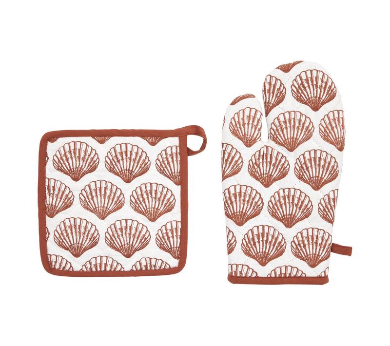Gant Et Manique Oceania Terracotta Imprimé Coquillage