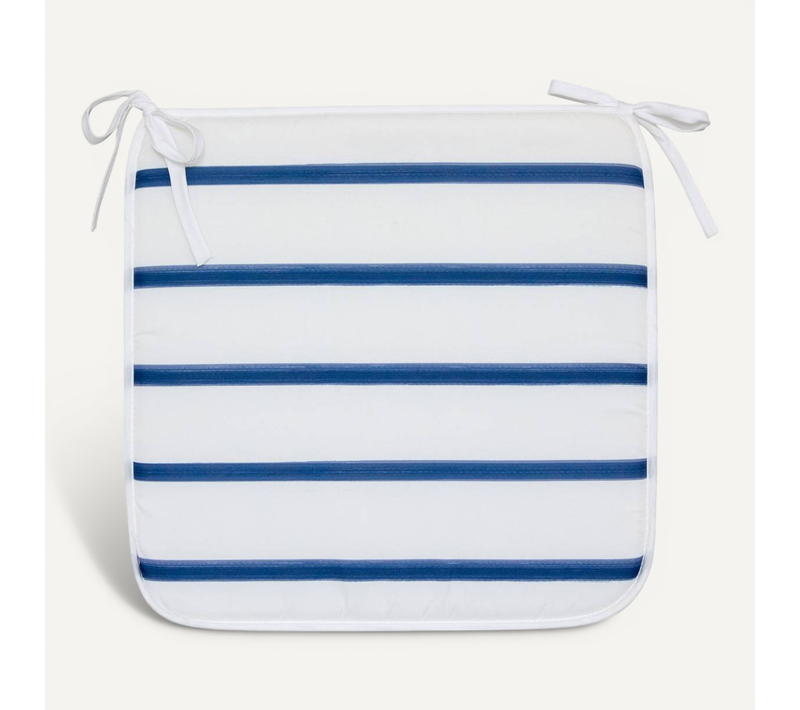 Galette De Chaise Oceania 39x39cm Rayée Bleu Et Blanc