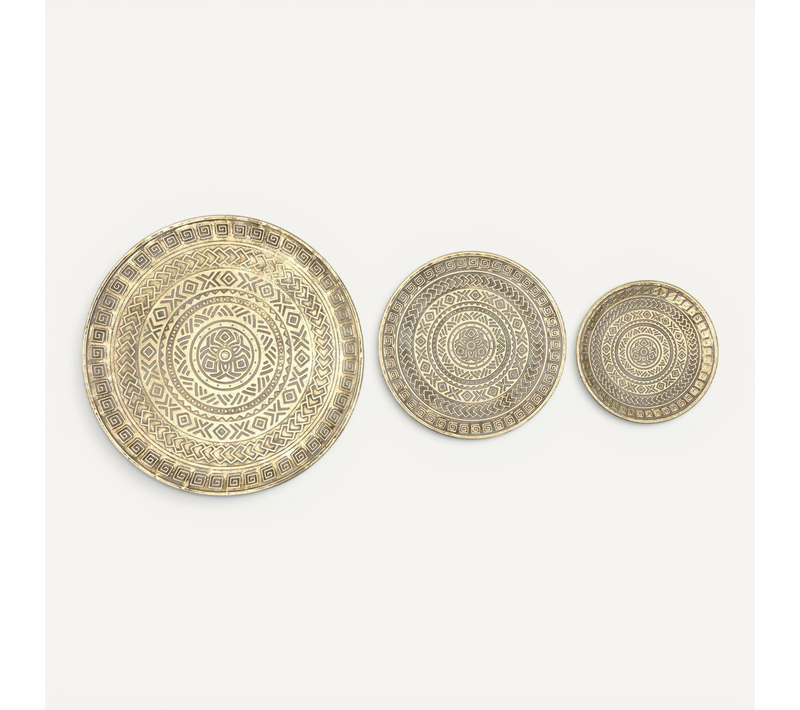 Lot De 3 Plateaux Ronds Samir En Acier Doré