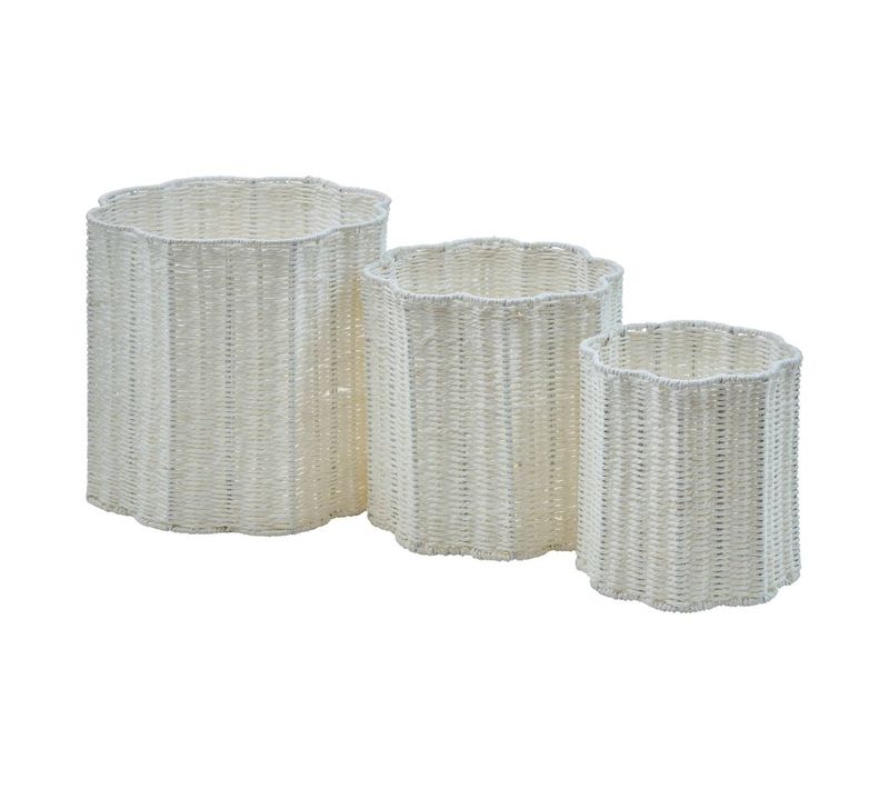 Lot De 3 Paniers De Rangement Fleur De Rose Blanc