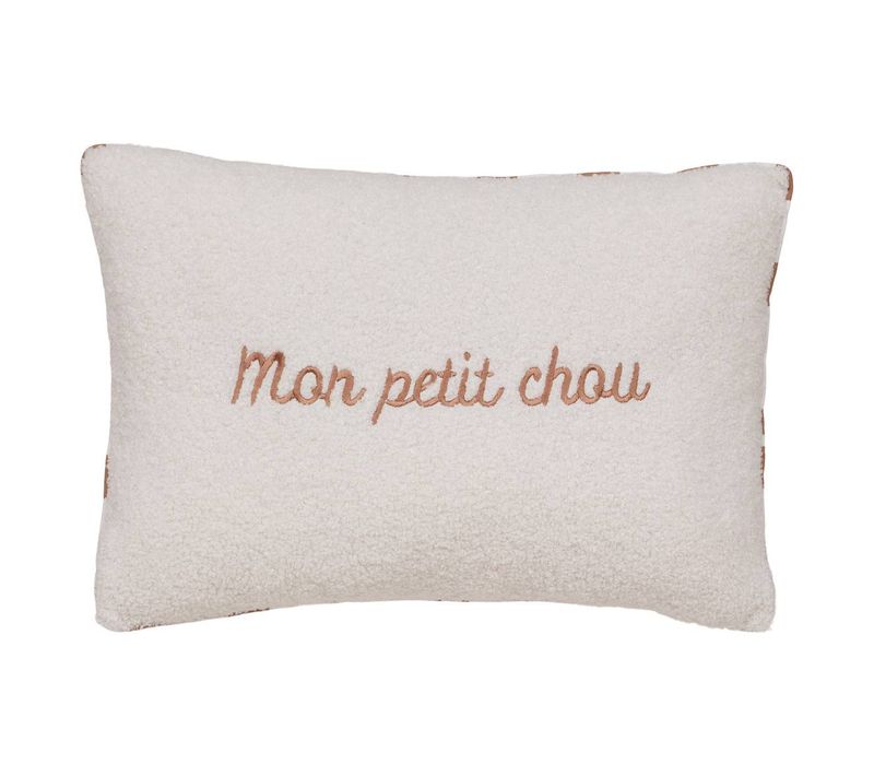 Coussin Reversible Bouclette/rayures Jaiko 38x58cm Blanc Et Orange