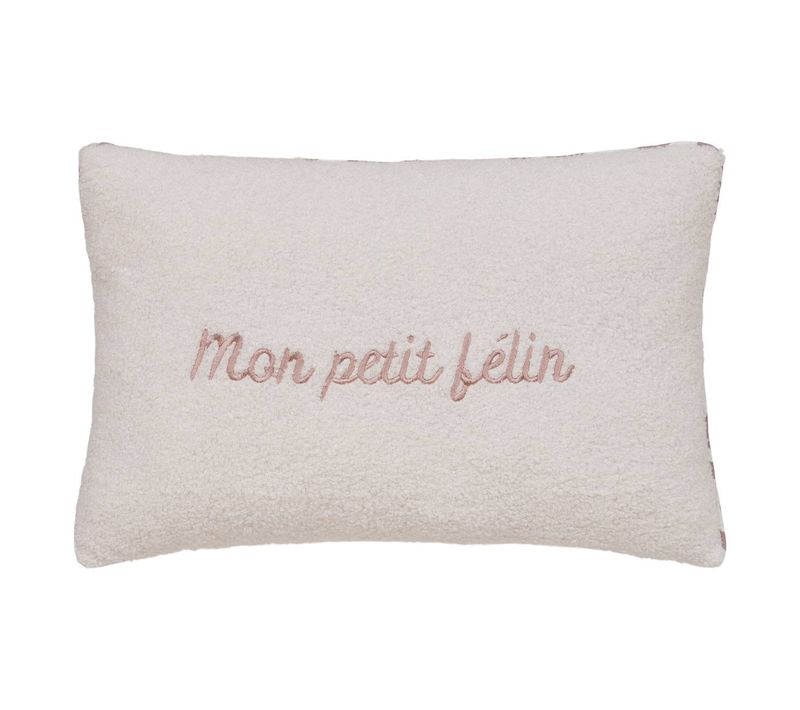 Coussin Reversible Bouclette/léopard Jaiko 38x58cm Blanc Et Rose
