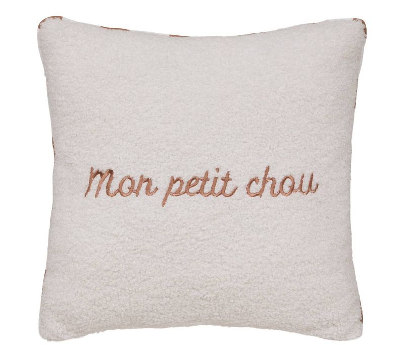 Coussin Reversible Bouclette/rayures Jaiko 40x40cm Blanc Et Orange