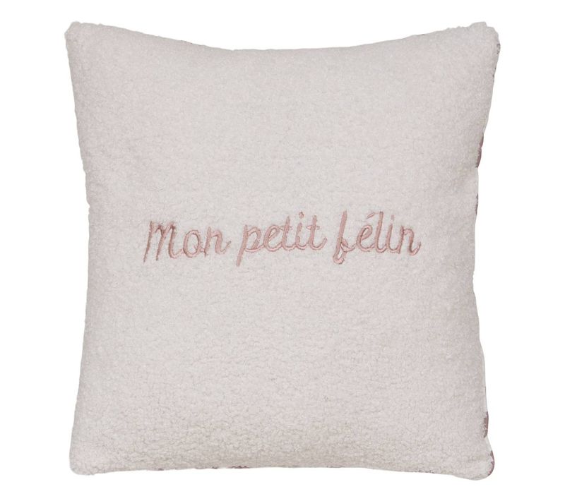 Coussin Reversible Bouclette/léopard Jaiko 40x40cm Blanc Et Rose