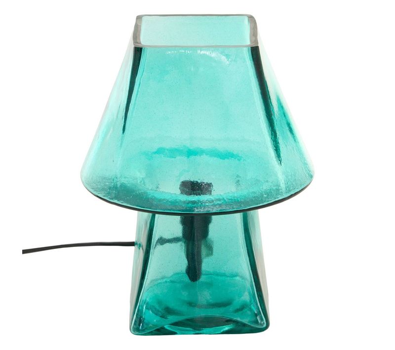 Lampe Champignon Elita H.26cm En Verre Bleu