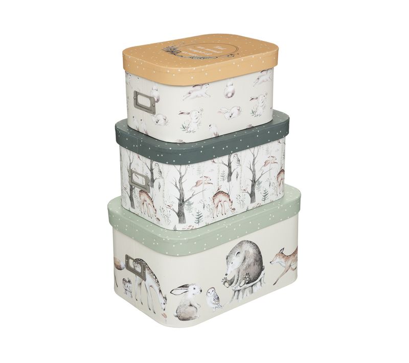 Lot De 3 Boites De Rangement En Carton Déco Les Animaux De La Forêt