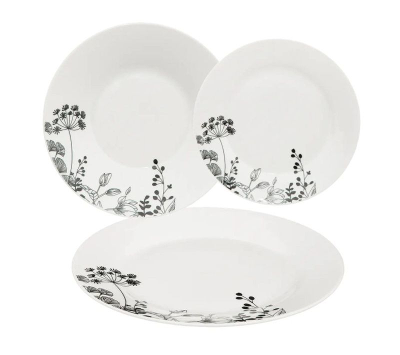 Service de vaisselle 18 pièces WHITE FLORAL Blanc / Noir