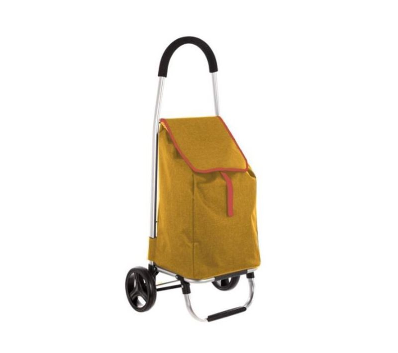 Chariot De Courses Pliable En Alu 2 Roues Grande Capacité 51 L Jaune Moutarde