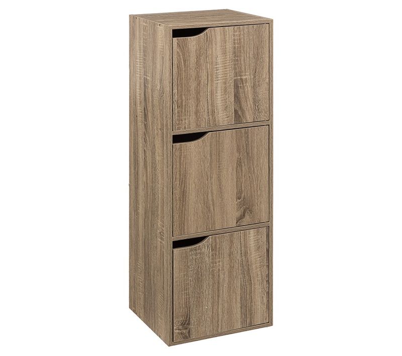 Meuble Etagère 3 Cases De Rangement 3 Portes Effet Bois Naturel H 100.5 Cm