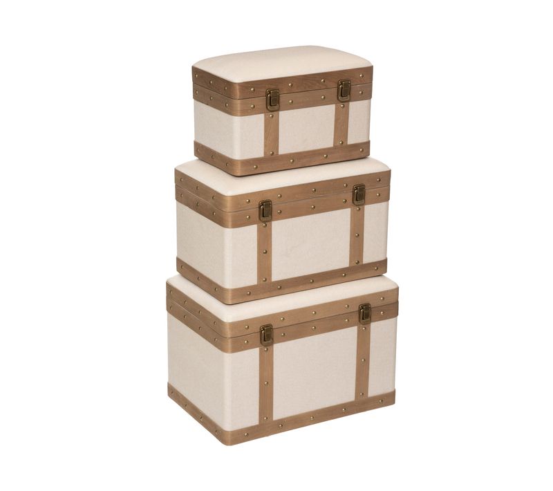 Set De 3 Malles De Rangement Déco En Bois Et Lin