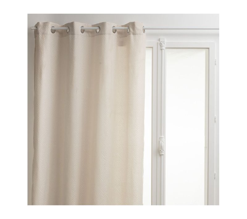 Rideau À Oeillets Motif Jacquard Beige Lin 140 X 260 Cm