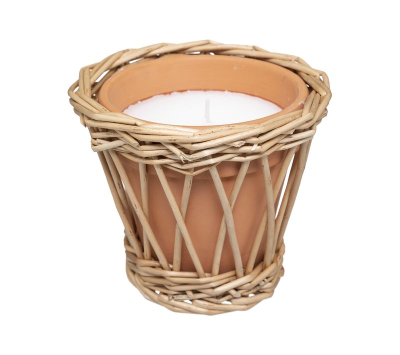 Bougie Parfumée Citronnelle 120 G Pot En Terre Cuite Avec Support En Rotin