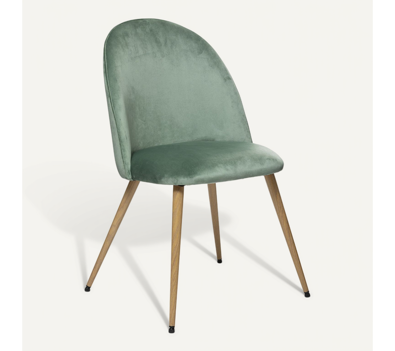 Chaise De Table En Velours Vert Céladon Et Pieds En Métal