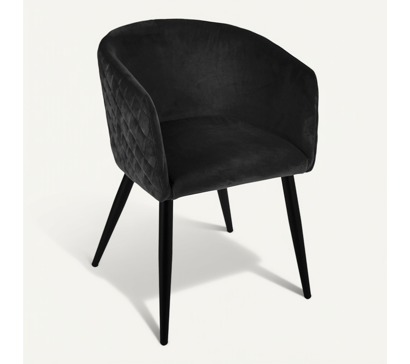 Chaise Fauteuil De Table En Velours Noir Et Pieds En Métal Noir