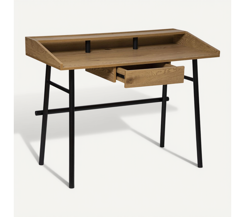 Bureau Josan En Mdf Avec 1 Tiroir De Rangement Central - Effet Chêne