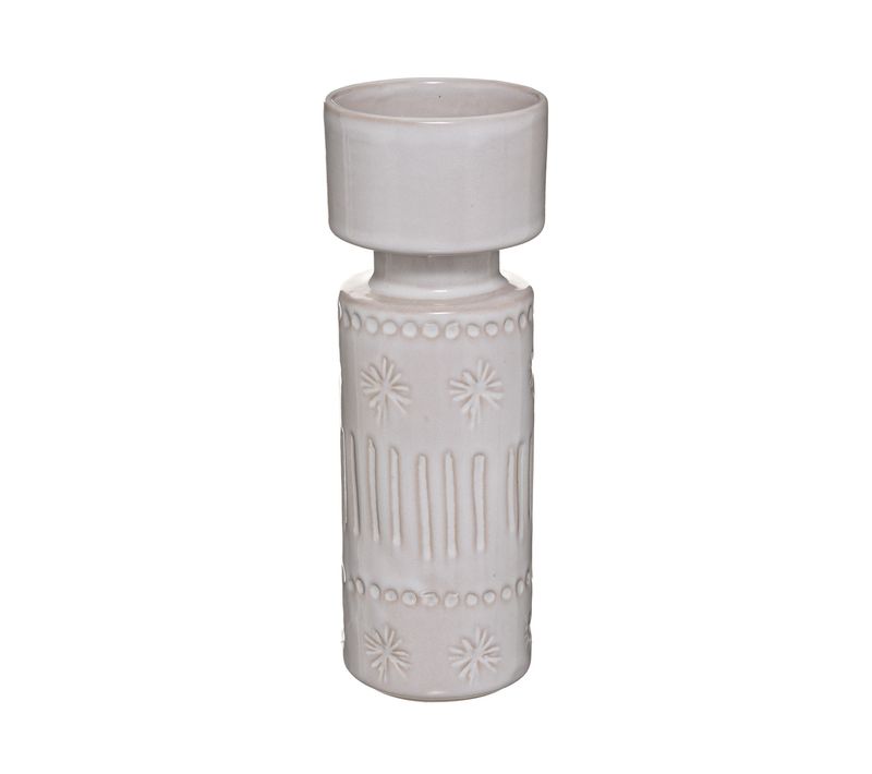 Bougeoir Chandelier En Céramique Ivoire Décorée H 23 Cm