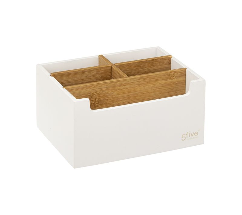Organiseur Rangement Maquillage 5 Compartiments Blanc Et Bambou