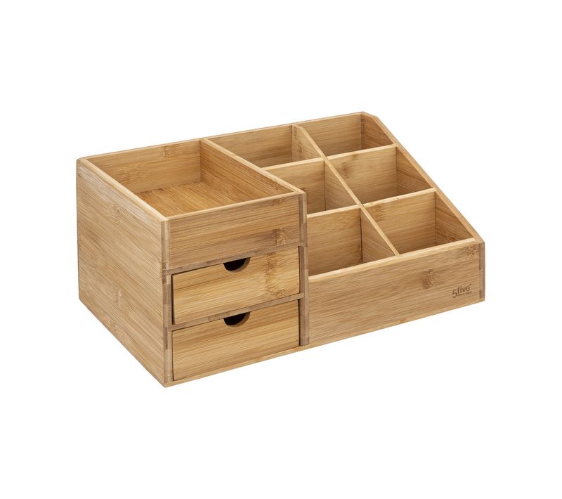 Organiseur Rangement Maquillage 2 Tiroirs 7 Compartiments En Bambou