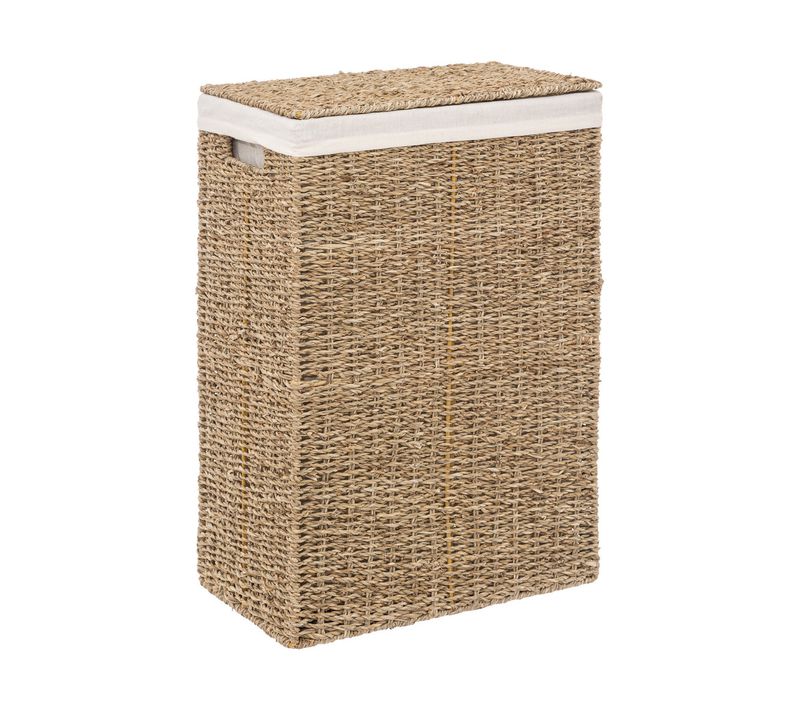 Panier à Linge 40l En Osier Et Housse En Coton Blanc L 38 X P 22 X H 55 Cm