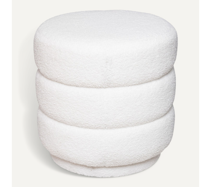 Pouf En Tissu Bouclé Blanc D 40 X H 40 Cm
