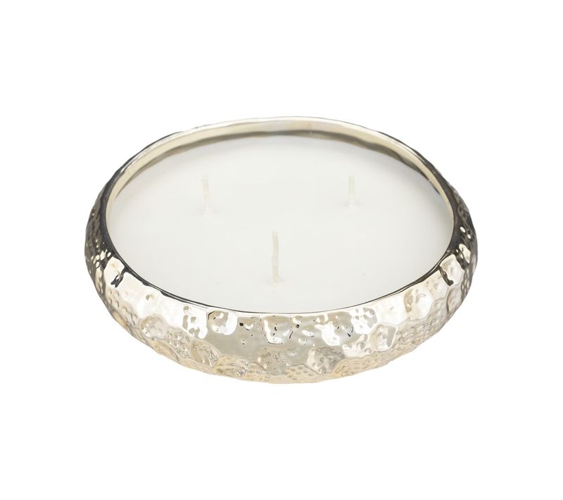 Bougie Parfumée Vanille 3 Mèches Bol En Céramique Doré D 20 Cm