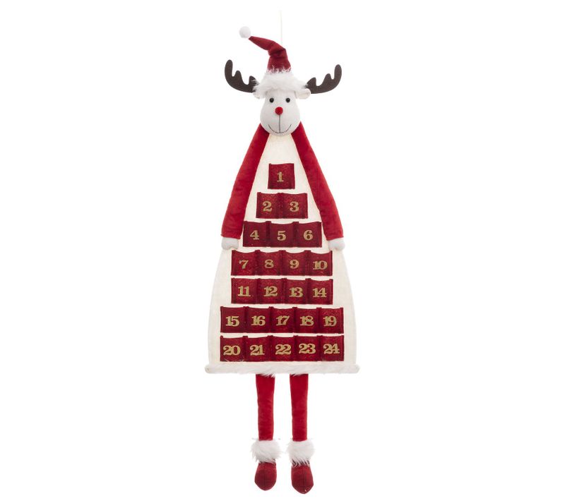 Calendrier De L'avent Renne De Noël En Polyester à Suspendre - Longueur 99 Cm - Rouge