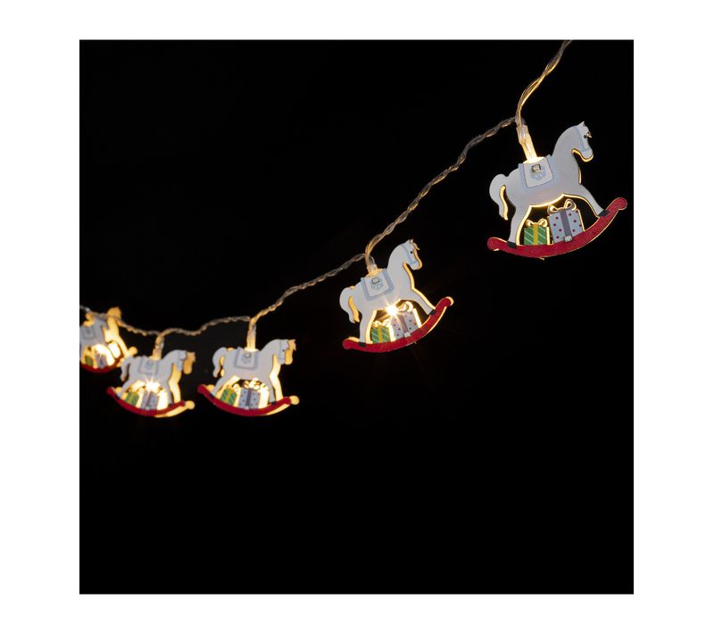 Guirlande Lumineuse Déco Cheval En Bois 10 LED Blanc Chaud L 165 Cm