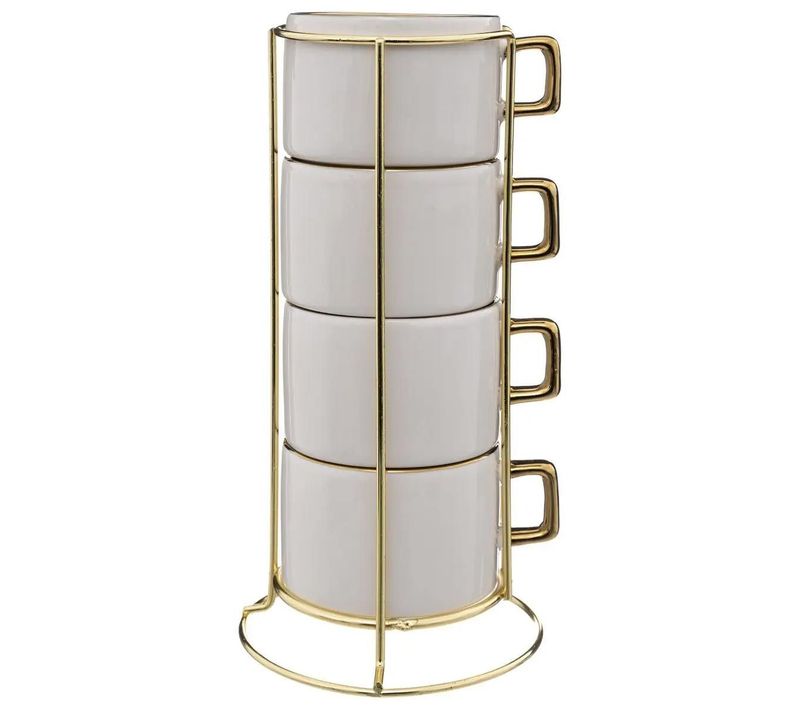 Lot De 4 Tasses Sur Rack "arya" 17cl Blanc