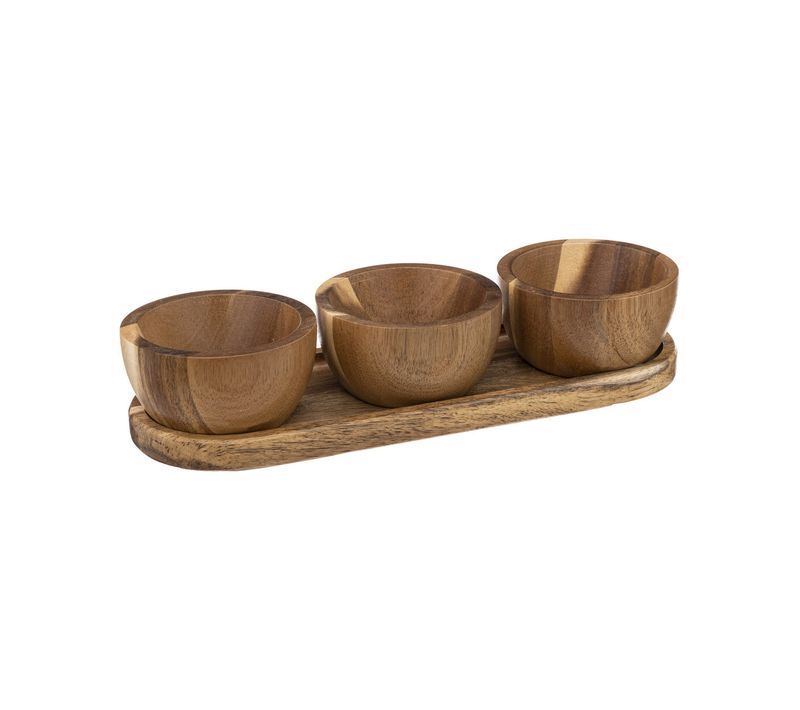 Set Apéritif 3 Ramequins et 1 Plateau En Bois D'acacia