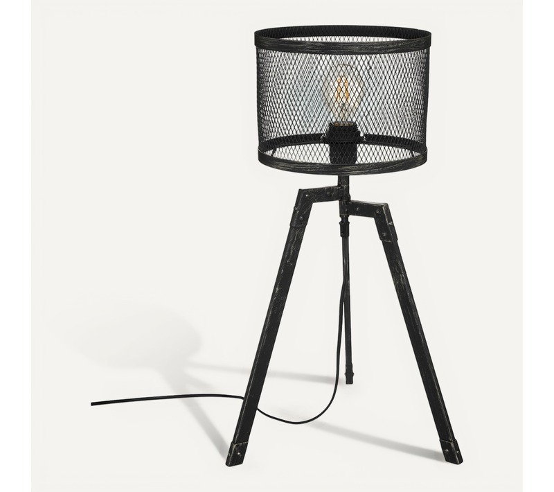 Lampe Trépied En Métal Noir Industriel Design Vintage H 56 Cm