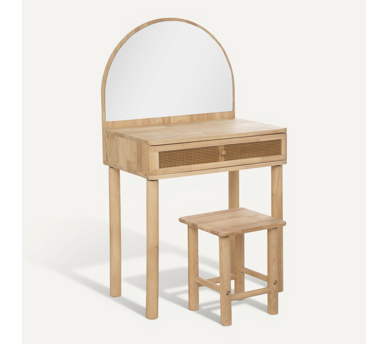 Coiffeuse Et Tabouret En Bois Avec Miroir Pour Chambre D'enfant
