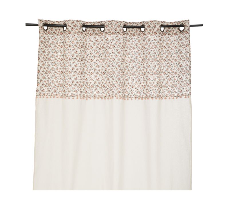 Rideau à Oeillet En Coton Déco Fleurie Avec Pompons 140 X 260 Cm Chambre D'enfant